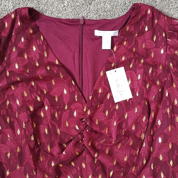 New With Tags London Times Size 18 V-neck Gold Foil Motif Fit & Flare Dress - Picture 8 of 17